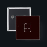 Chapa Cuadrada Iniciales personalizados oscuras y blancas simples<br><div class="desc">Fondo marrón oscuro y personalizado blanco iniciales diseño simple.</div>