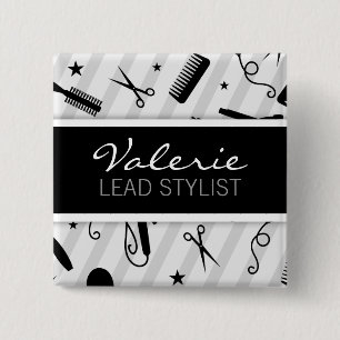 Chapa Cuadrada Insignia conocida negra y gris del salón de pelo