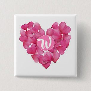 Chapa Cuadrada Insignia cuadrada con corazón de pétalos rosas mon