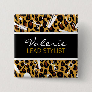 Chapa Cuadrada Insignia de nombre del salón de belleza Leopardo
