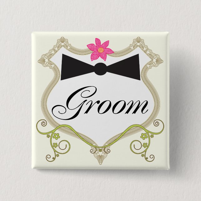 Chapa Cuadrada Insignias para Bodas de Groom Bow Tie (Anverso)