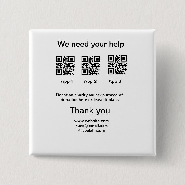 Chapa Cuadrada Instrucciones para la recolección de donaciones: a (Anverso)