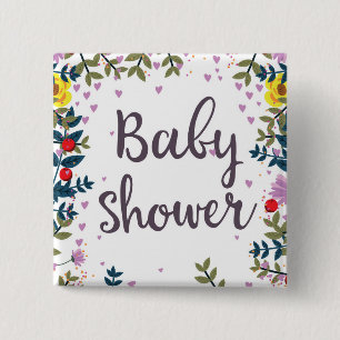 Chapa Cuadrada Invitación floral para baby shower