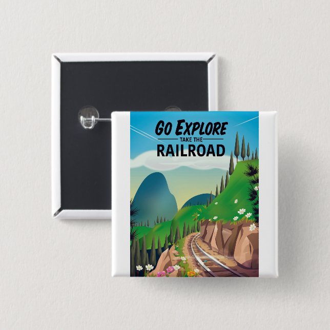 Chapa Cuadrada Ir a Explorar tomar el Ferrocarril (Anverso y reverso)