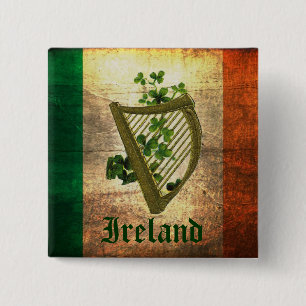 Chapa Cuadrada Ireland Harp Flag Digital Art Button