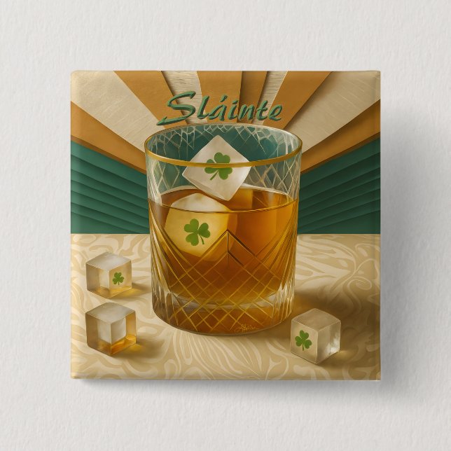 Chapa Cuadrada Irish Whiskey Tumbler Shamrock Ice "Sláinte!" (Anverso)