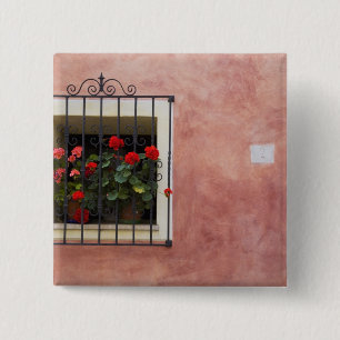 Chapa Cuadrada Italia, Asciano, cajas de ventana con primavera fr