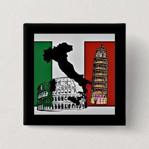 Chapa Cuadrada Italia - Bandera, silueta, torre y coloseo