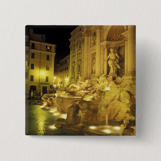 Chapa Cuadrada Italia, Roma. Fontana de Trevi de noche. (Anverso)