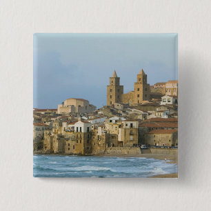 Chapa Cuadrada Italia, Sicilia, Cefalù, Vista con Duomo desde 2