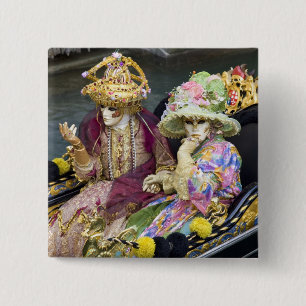 Chapa Cuadrada Italia, Venecia. Pareja vestida con trajes para