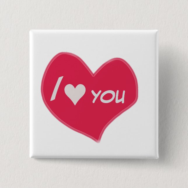 Chapa Cuadrada “I🤍You Heart – Cute Romantic Gift Design” (Anverso)