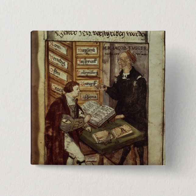 Chapa Cuadrada Jacobo Fugger en su oficina, 1518 (Anverso)