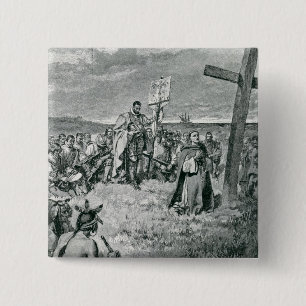 Chapa Cuadrada Jacques Cartier que pone una cruz en Gaspe