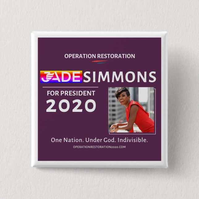Chapa Cuadrada Jade Simmons para presidente 2020 (Anverso)
