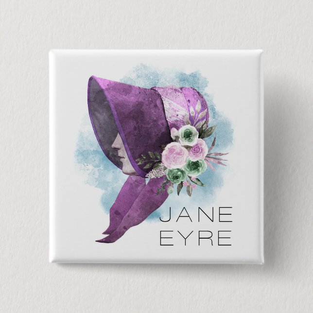 Chapa Cuadrada Jane Eyre Bonnet Flores moradas y azules (Anverso)