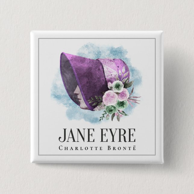 Chapa Cuadrada Jane Eyre Bonnet Purple Bonnet y Flores (Anverso)
