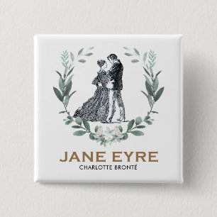 Chapa Cuadrada Jane Eyre y Edward Rochester con Wreath
