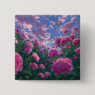 Chapa Cuadrada Jardín de Peonía Rosa con Mariposas Arte