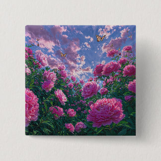 Chapa Cuadrada Jardín de Peonía Rosa con Mariposas Arte