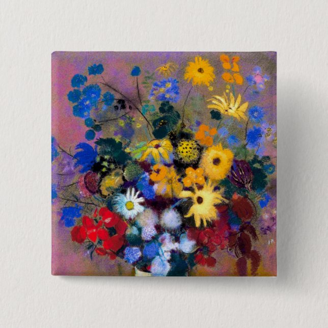 Chapa Cuadrada Jarrón blanco con flores Odilon Redon (Anverso)