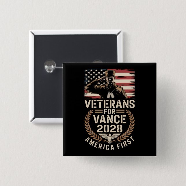Chapa Cuadrada JD VANCE FOR PRESIDENT VETERANS 2028 Buttons (Anverso y reverso)