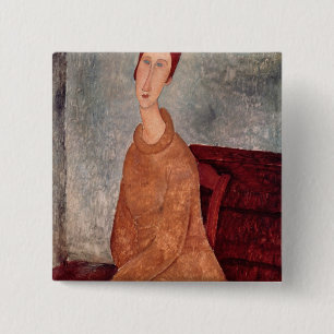 Chapa Cuadrada Jeanne Hebuterne en un puente amarillo, 1918-19