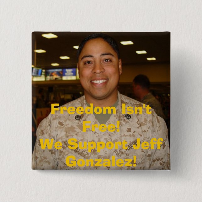 Chapa Cuadrada ¡jeff2, libertad no está libre! Apoyamos a Jeff (Anverso)