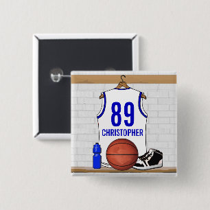 Chapa Cuadrada Jersey de baloncesto blanco y azul personalizado