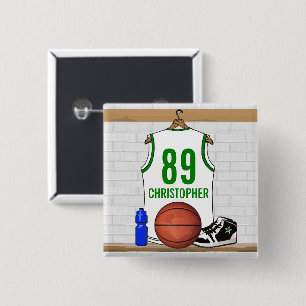 Chapa Cuadrada Jersey de baloncesto blanco y verde personalizado