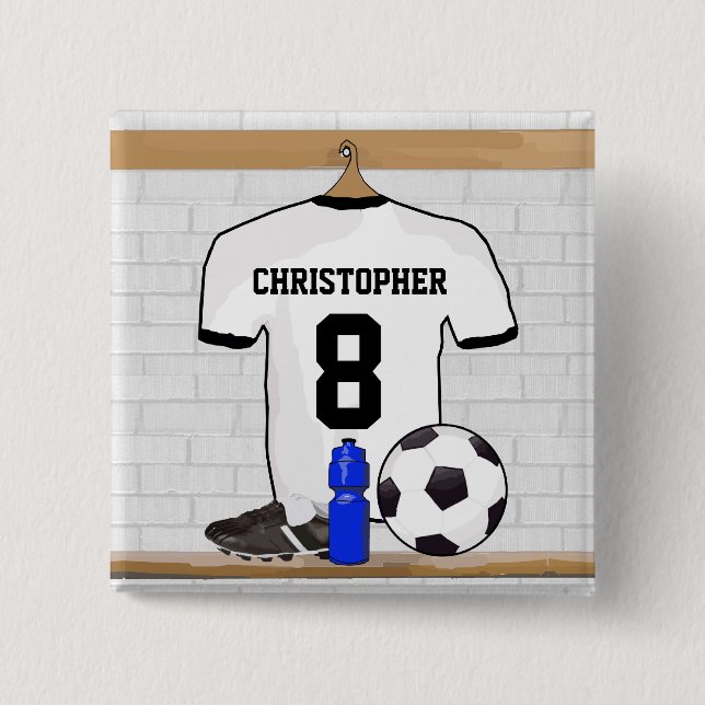 Chapa Cuadrada Jersey de fútbol negro blanco personalizado del (Anverso)