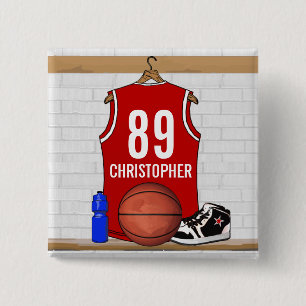 Chapa Cuadrada Jersey rojo y blanco personalizado del baloncesto