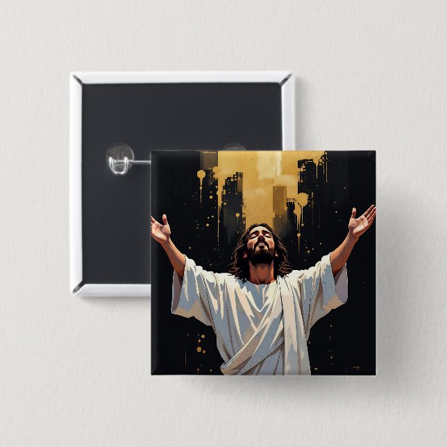 Chapa Cuadrada Jesucristo Nuestro Salvador | Negro y Dorado (Anverso y reverso)