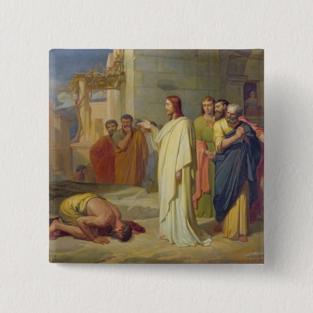 Chapa Cuadrada Jesús que cura al leproso, 1864 (Anverso)
