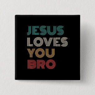 Chapa Cuadrada Jesús Te Ama Hermano, Gracioso Retro De Fe Cristia