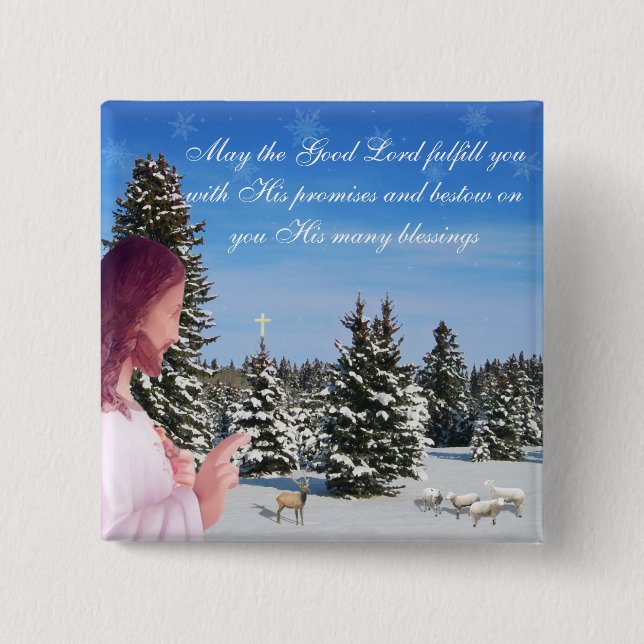 Chapa Cuadrada Jesús y ovejas (Anverso)