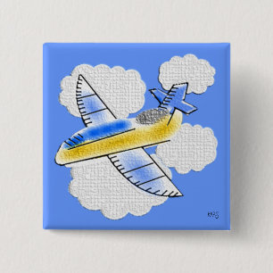 Chapa Cuadrada Jet Plane Button Badge