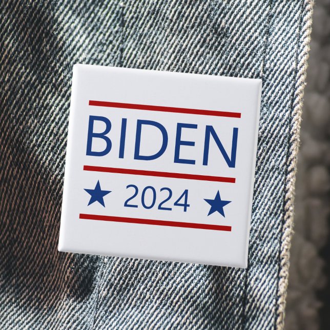 Chapa Cuadrada Joe Biden 2024 moderno con líneas rojas patriótica (Subido por el creador)