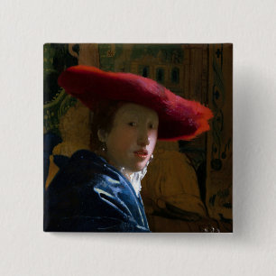 Chapa Cuadrada Johannes Vermeer - Chica con un Gorra rojo
