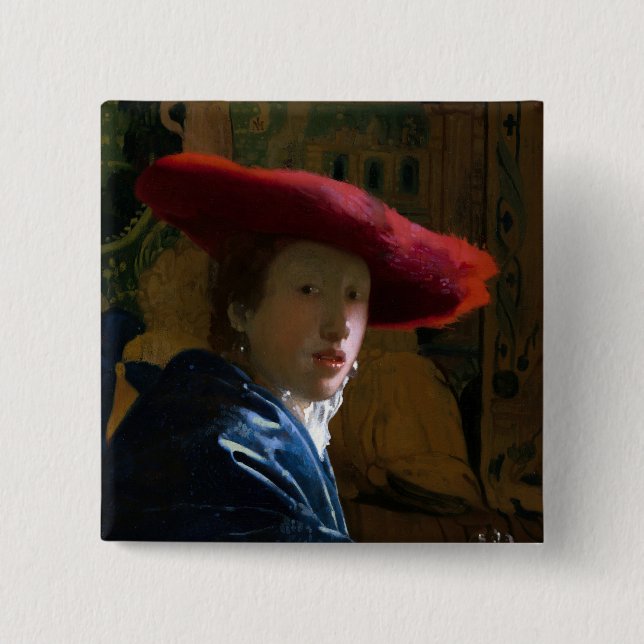 Chapa Cuadrada Johannes Vermeer - Chica con un Gorra rojo (Anverso)