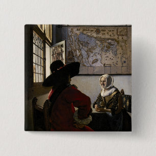 Chapa Cuadrada Johannes Vermeer - Funcionario con un Chica risibl