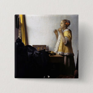 Chapa Cuadrada Johannes Vermeer - Joven con collar de perla