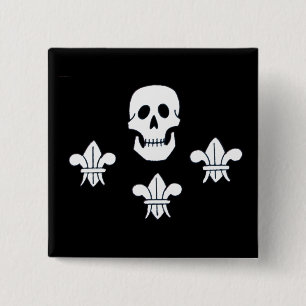 CHAPA CUADRADA JOLLY ROGER SKULL Y LA BANDERA DE TRES LILIES