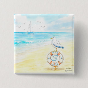 Chapa Cuadrada Jon Seagull - Paz y Amor Salvan el Mundo