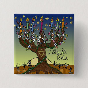 Chapa Cuadrada Judaica L'shanah Tovah Árbol de la Vida Regalos Ro