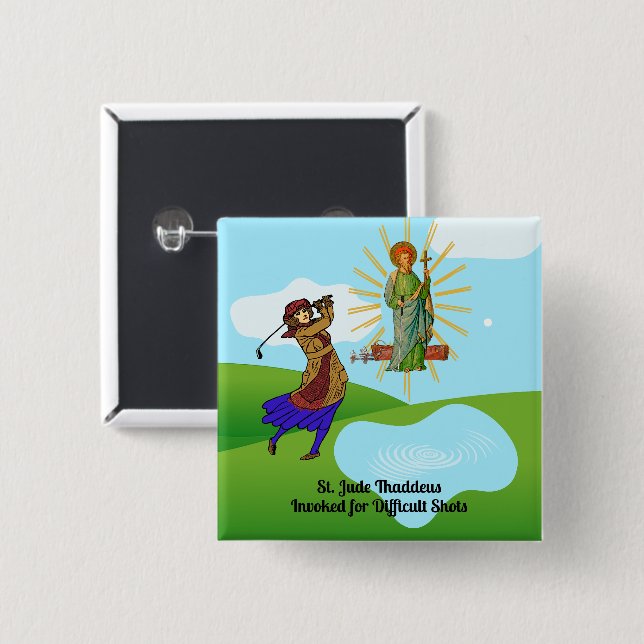 Chapa Cuadrada Jude Thaddeus y Golfer intrépida (Anverso y reverso)