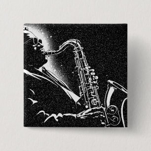 Chapa Cuadrada Jugador de Saxofón Estilo Gráfico BW 50s