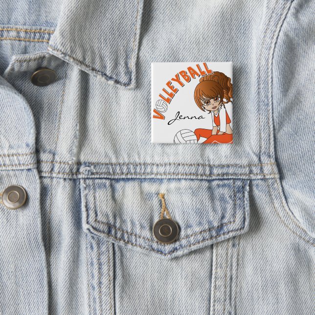 Chapa Cuadrada Jugador de voleibol Chica en Naranja (In situ)