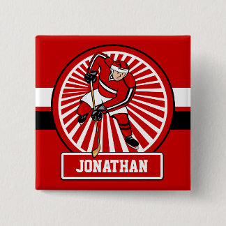 Chapa Cuadrada Jugador rojo y blanco personalizado del hockey