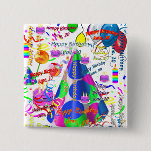 Chapa Cuadrada June, 20 Birthday Square Button
